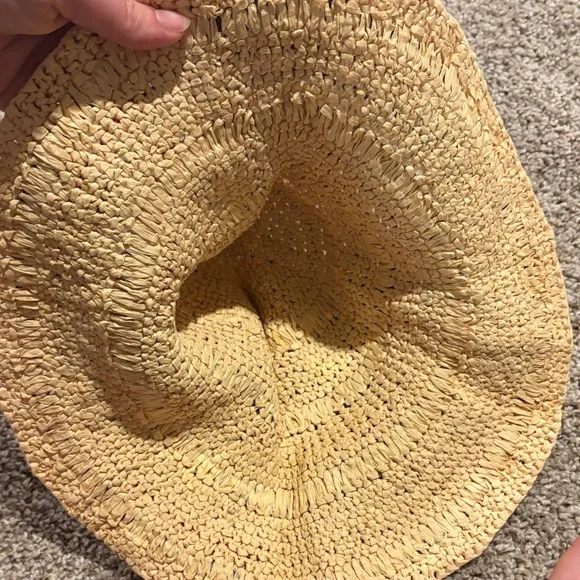 “Quilted” + Straw Bucket Hat with Red and Navy Ribbon - Picture 3 of 3